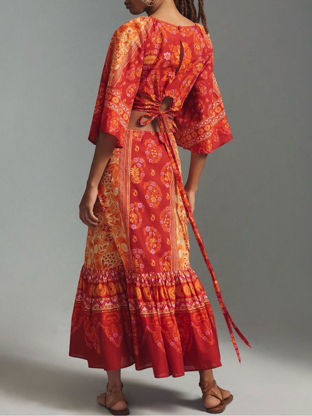 FARM Rio Red and Orange Floral Patchwork Maxi Dress - Picture 2 of 4